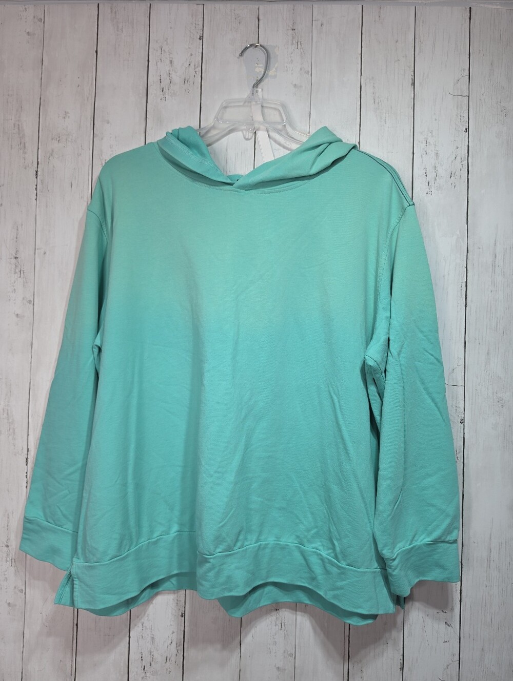 Any Body Womens Ombre Green Soft Knit  Long Sleeve Hooded Pullover Shirt Size 2X